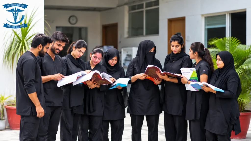 Nursing students studying together at New International College of Nursing & Health Sciences BSN in Pakistan